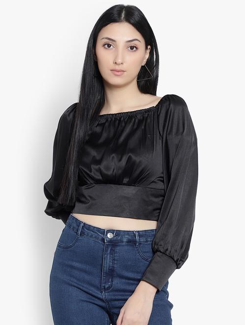black satin crop top - 20551467 - Standard Image - 0
