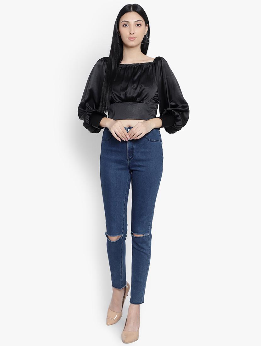 black satin crop top - 20551467 - Standard Image - 3