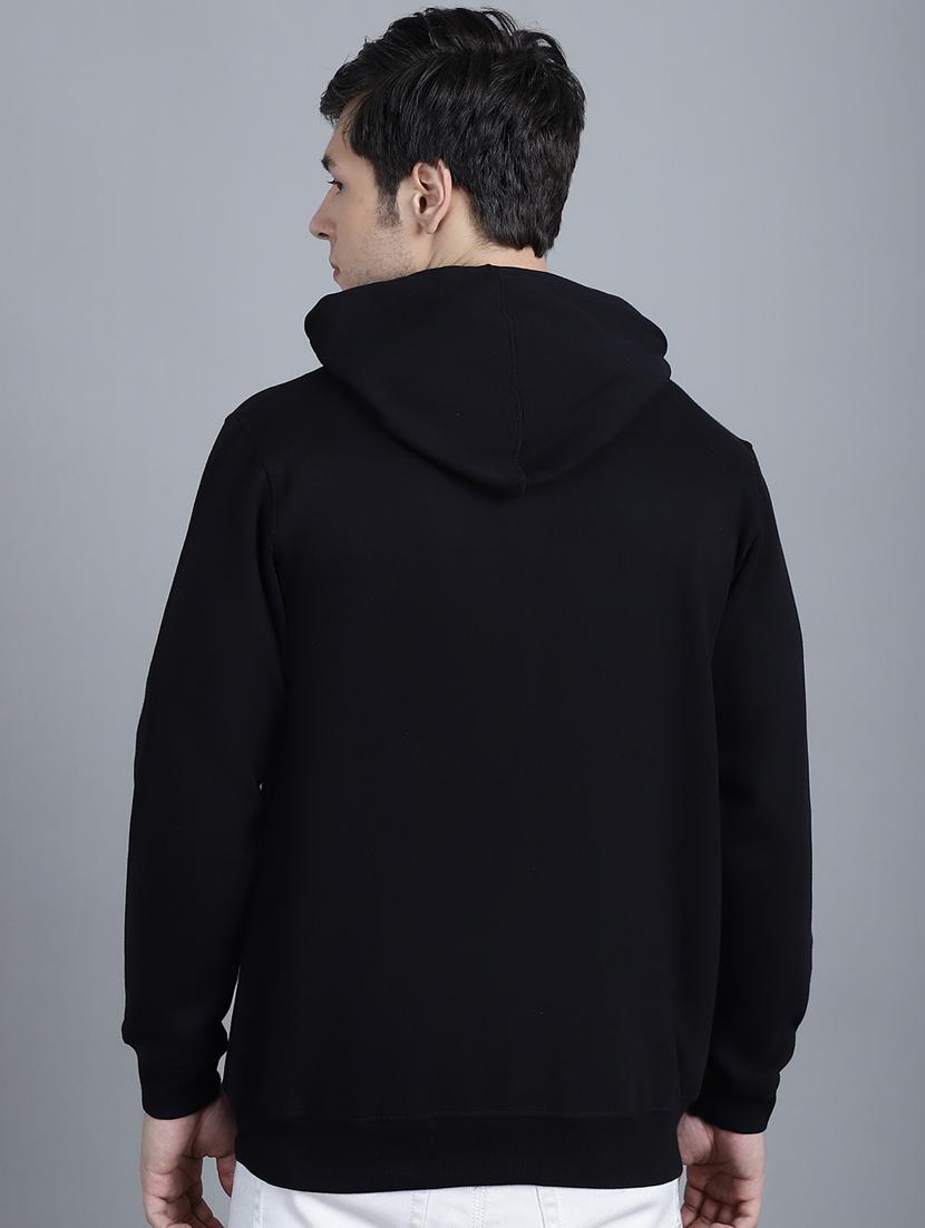 men typography printed black fleece hooded sweatshirt - 20551472 - Standard Image - 3