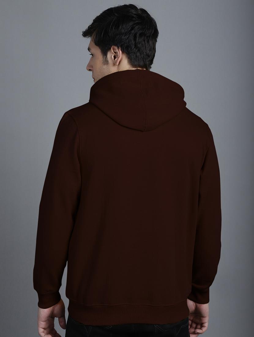 men typography printed brown fleece hooded sweatshirt - 20551475 - Standard Image - 3