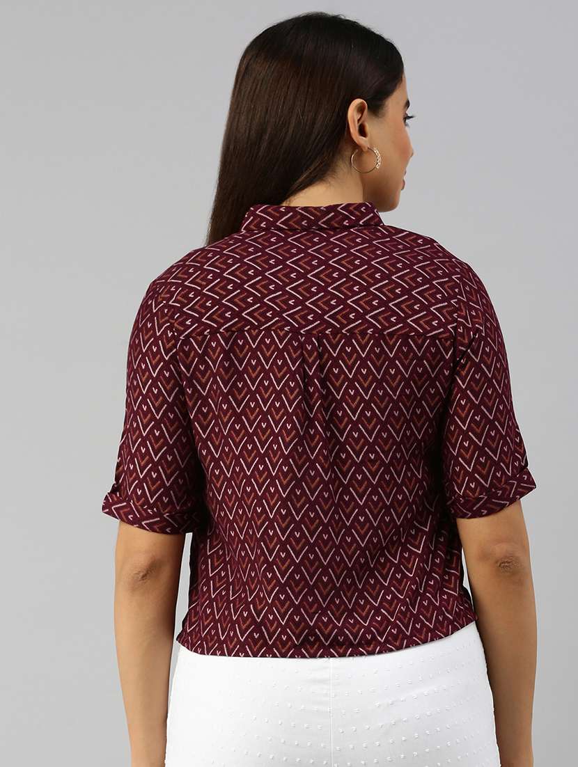 women printed collared short sleeve crop shirt - 20551778 - Standard Image - 3