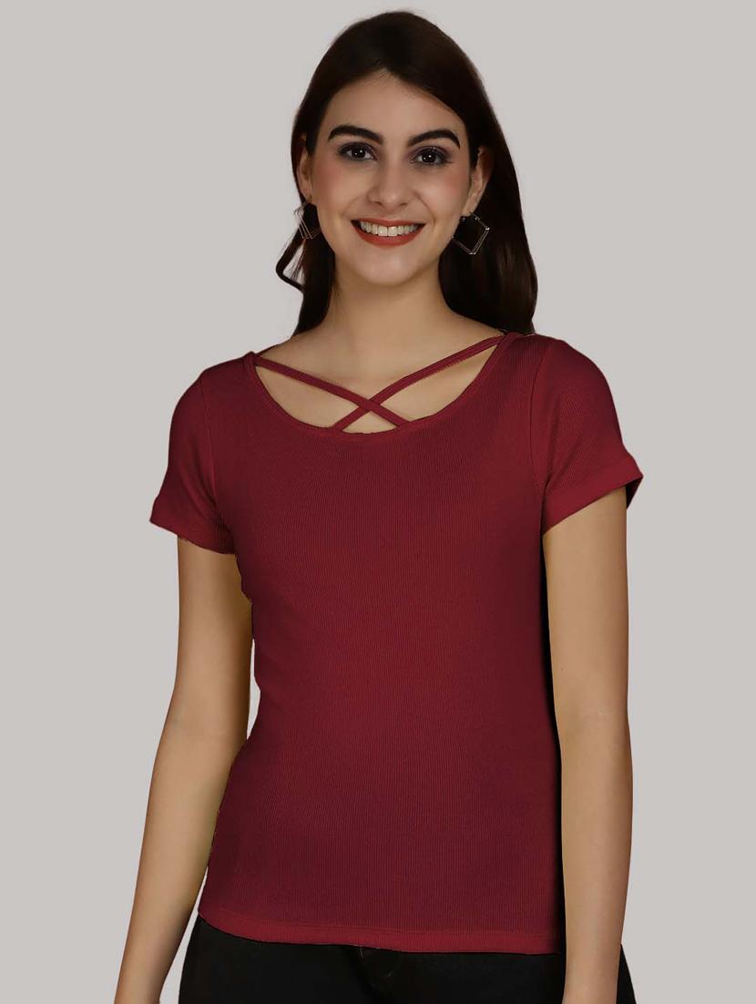 maroon solid regular top - 20551896 - Zoom Image - 0
