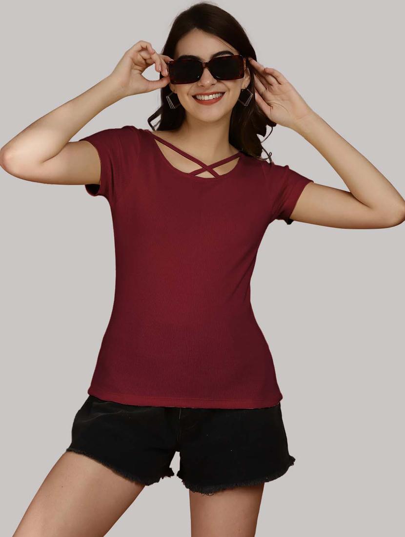 maroon solid regular top - 20551896 - Standard Image - 3