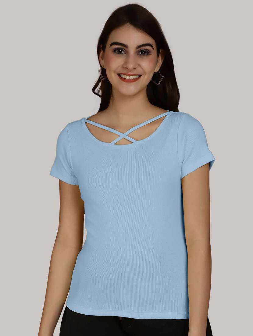 light blue solid regular top - 20551904 - Zoom Image - 0