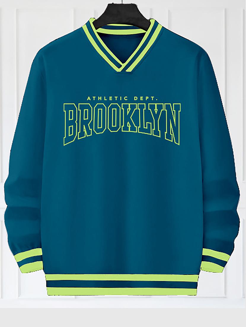 men teal blue cotton v-neck sweatshirt - 20554781 -  Zoom Image - 0