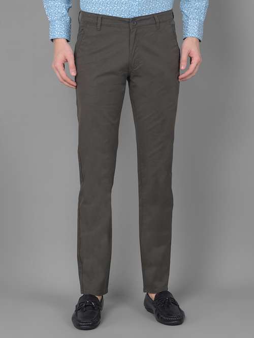men dark olive cotton chino trousers - 20554861 - Standard Image - 0