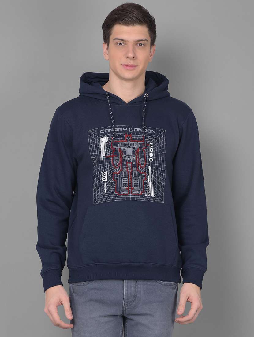 men graphic printed navy blue hooded sweatshirt - 20554891 - Zoom Image - 0