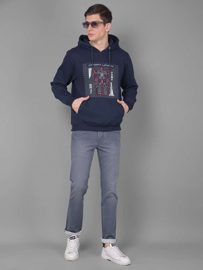 men graphic printed navy blue hooded sweatshirt - 20554891 - Standard Image - 3