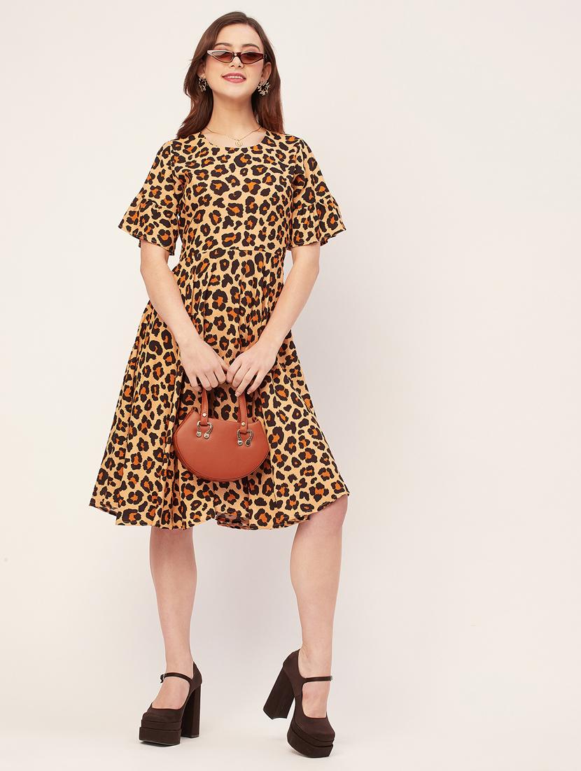 women animal print fit & flare dress - 20555334 - Standard Image - 3