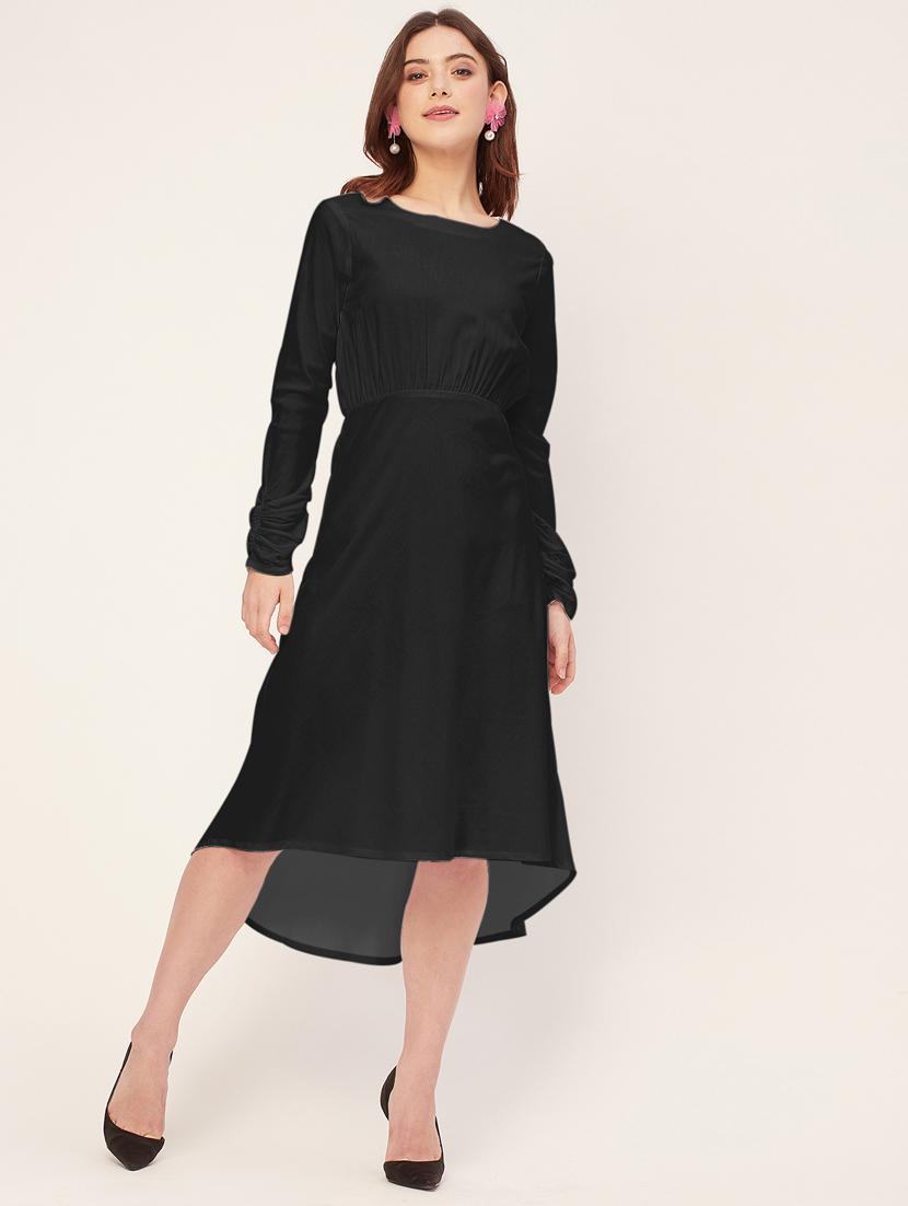 women solid long sleeves high-low dress - 20555336 - Zoom Image - 0