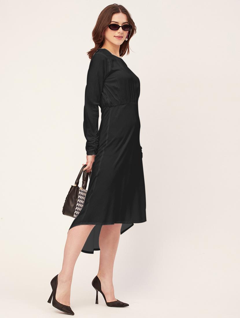 women solid long sleeves high-low dress - 20555336 - Standard Image - 3