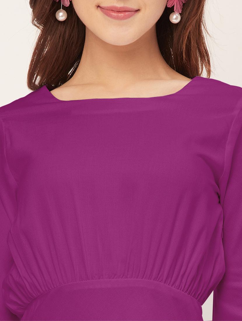 women solid long sleeves high-low dress - 20555338 - Standard Image - 5