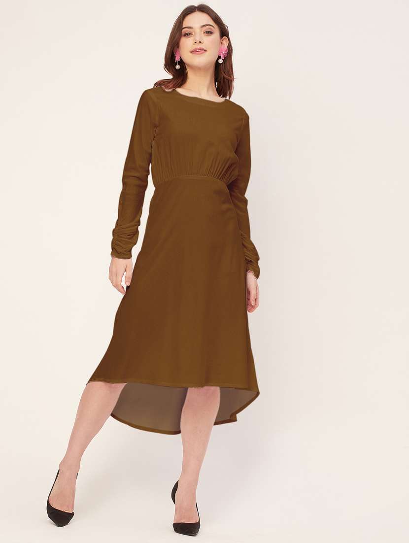 women solid long sleeves high-low dress - 20555339 -  Zoom Image - 0