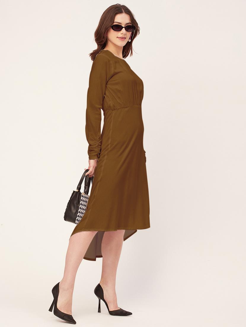 women solid long sleeves high-low dress - 20555339 - Standard Image - 3
