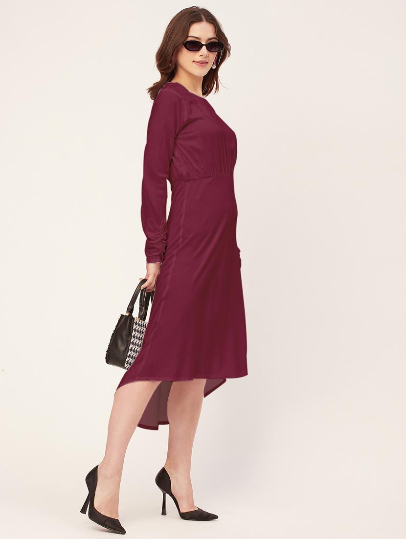 women solid long sleeves high-low dress - 20555340 - Standard Image - 3