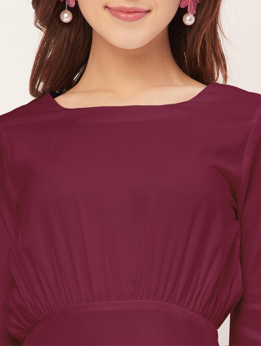 women solid long sleeves high-low dress - 20555340 - Standard Image - 5