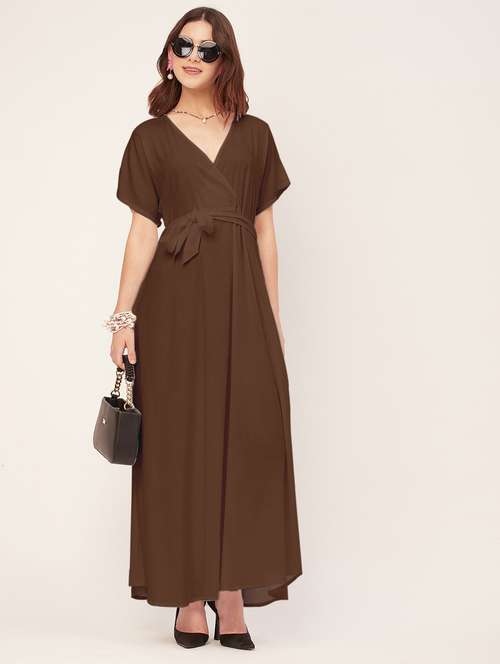 women solid waist tie up maxi dress - 20555341 - Standard Image - 0