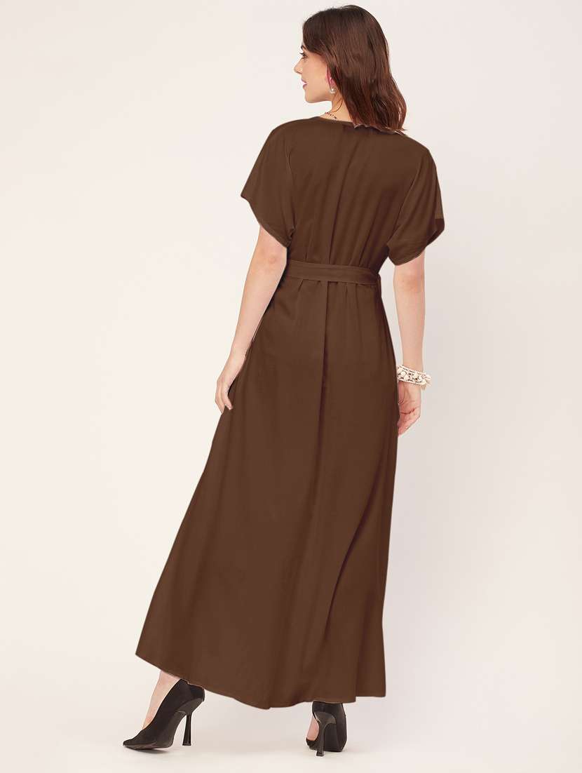 women solid waist tie up maxi dress - 20555341 - Standard Image - 3