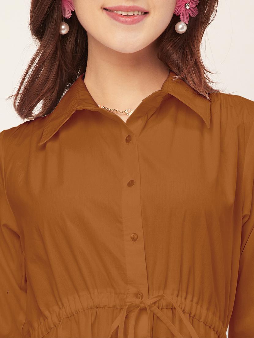 women solid button downed shirt dress - 20555347 - Standard Image - 5