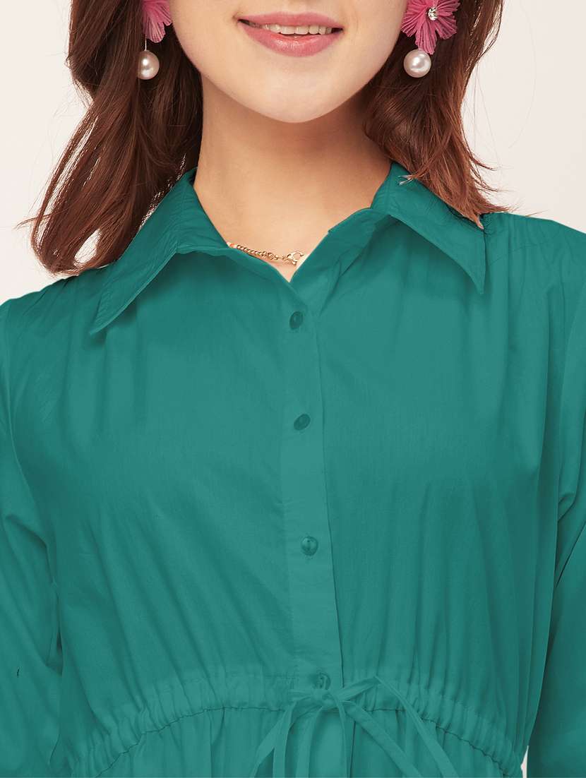 women solid button downed shirt dress - 20555348 - Standard Image - 5