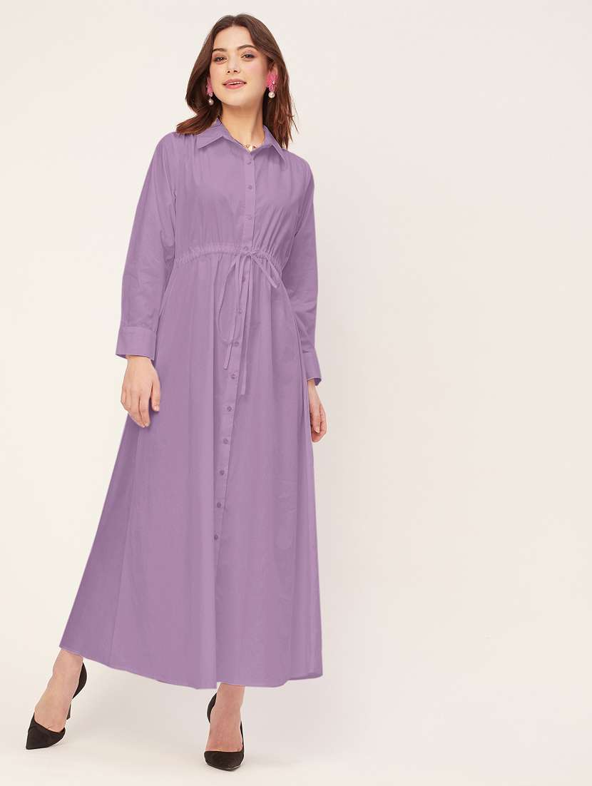 women solid button downed shirt  dress - 20555349 -  Zoom Image - 0