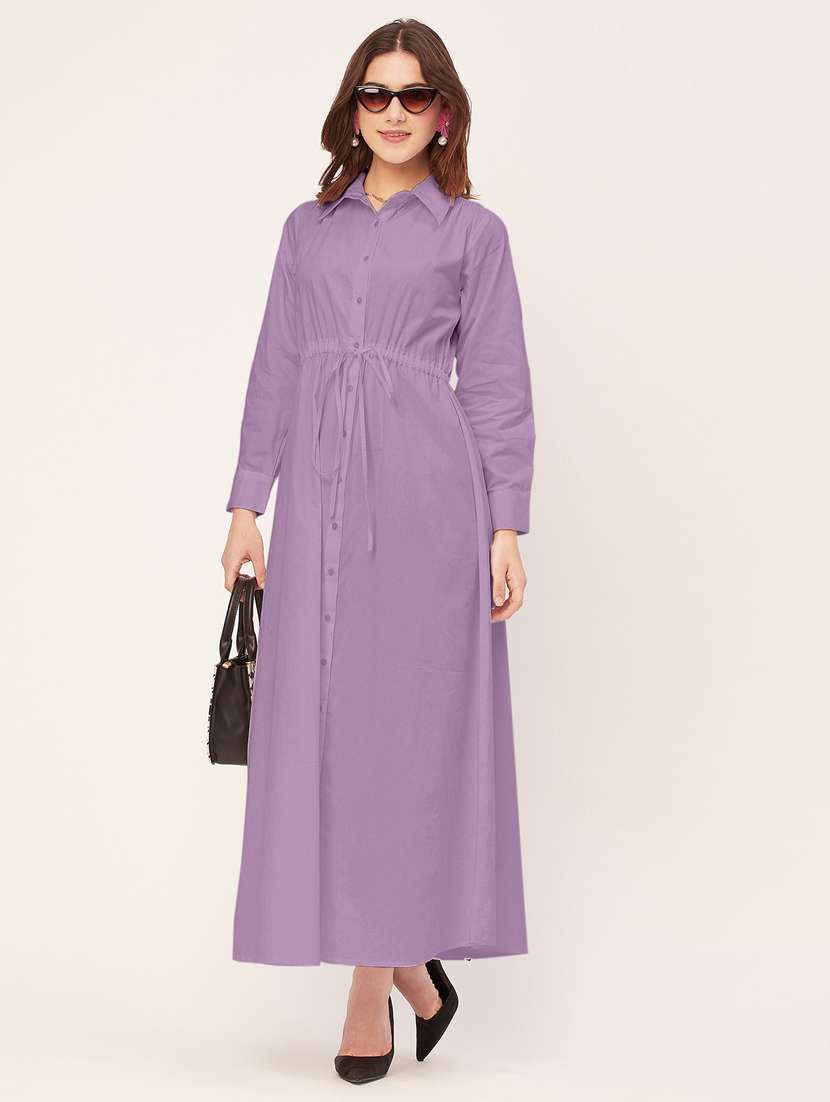 women solid button downed shirt dress - 20555349 - Standard Image - 3