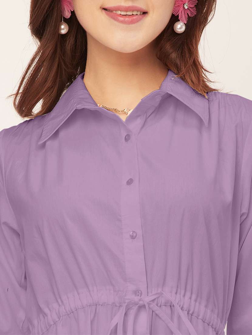 women solid button downed shirt dress - 20555349 - Standard Image - 5