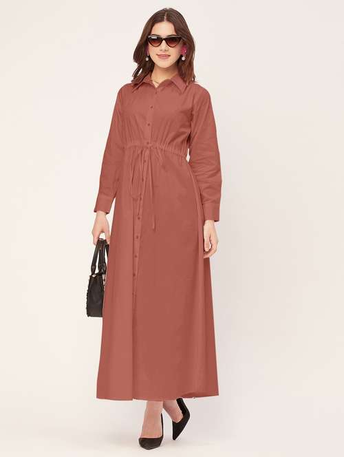 women solid button downed shirt dress - 20555350 - Standard Image - 0