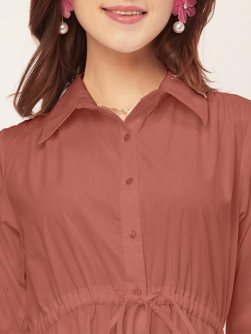 women solid button downed shirt dress - 20555350 - Standard Image - 5