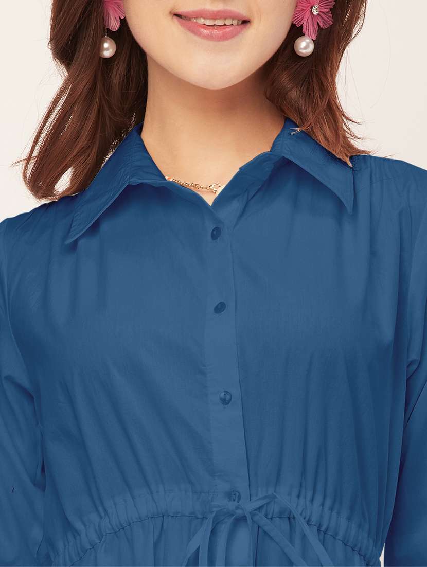 women solid button downed shirt  dress - 20555354 -  Standard Image - 5