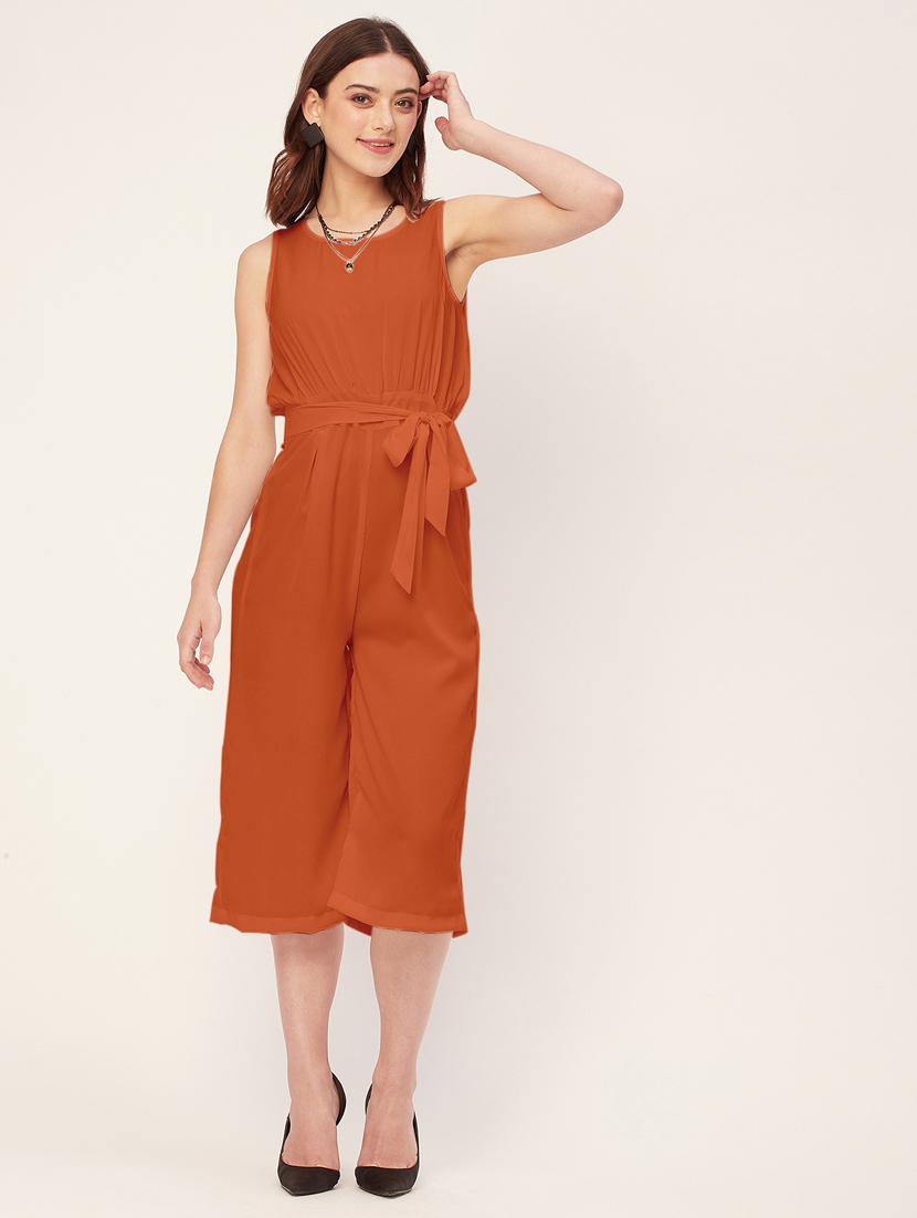 women solid waist tie up jumpsuit - 20555355 - Zoom Image - 0