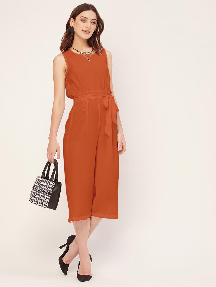 women solid waist tie up jumpsuit - 20555355 - Standard Image - 3