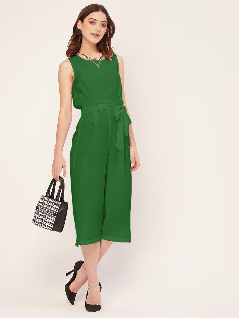 women solid waist tie up jumpsuit - 20555356 - Standard Image - 3