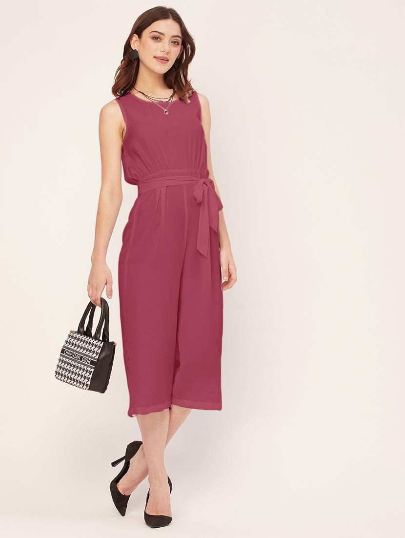 women solid sleeveless belted jumpsuit - 20555357 - Standard Image - 3