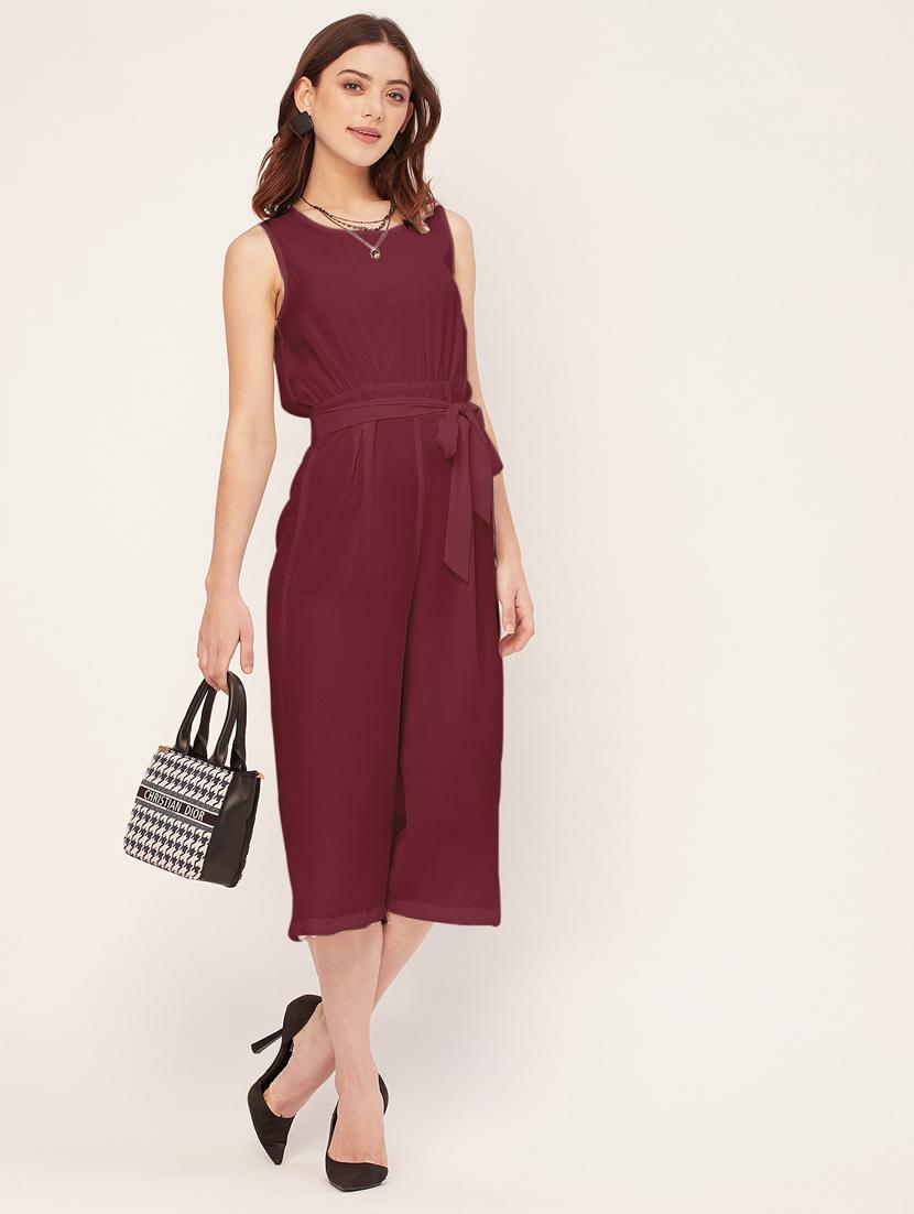 women solid waist tie up jumpsuit - 20555361 - Standard Image - 3