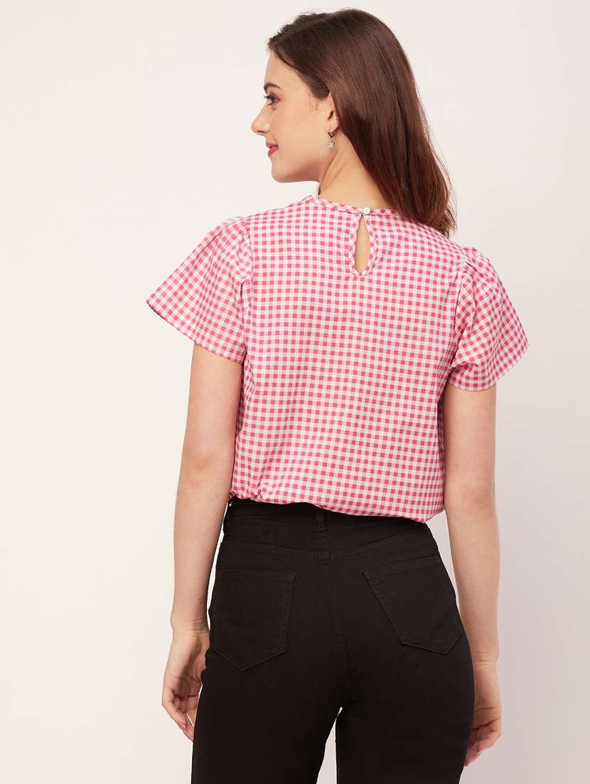 women checked front pleated casual top - 20555367 -  Standard Image - 3