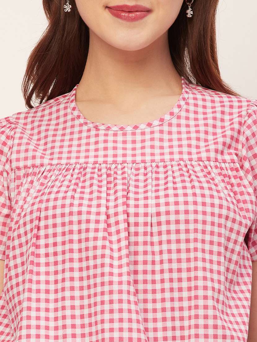 women checked front pleated casual top - 20555367 -  Standard Image - 5