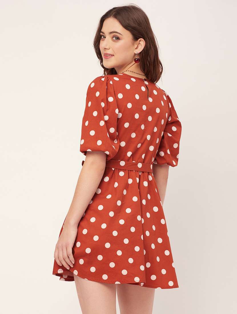 women polka dots fit & flare short dress - 20555371 -  Standard Image - 3