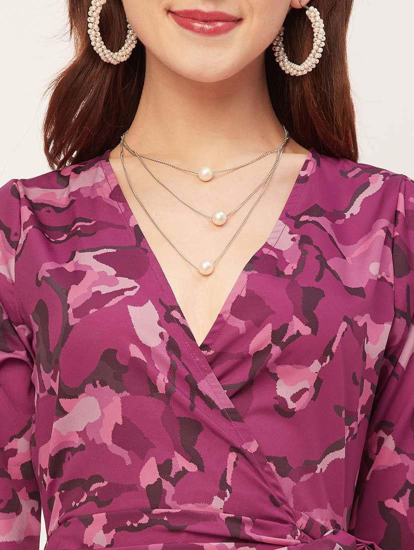 women printed wrap short dress - 20555374 - Standard Image - 5