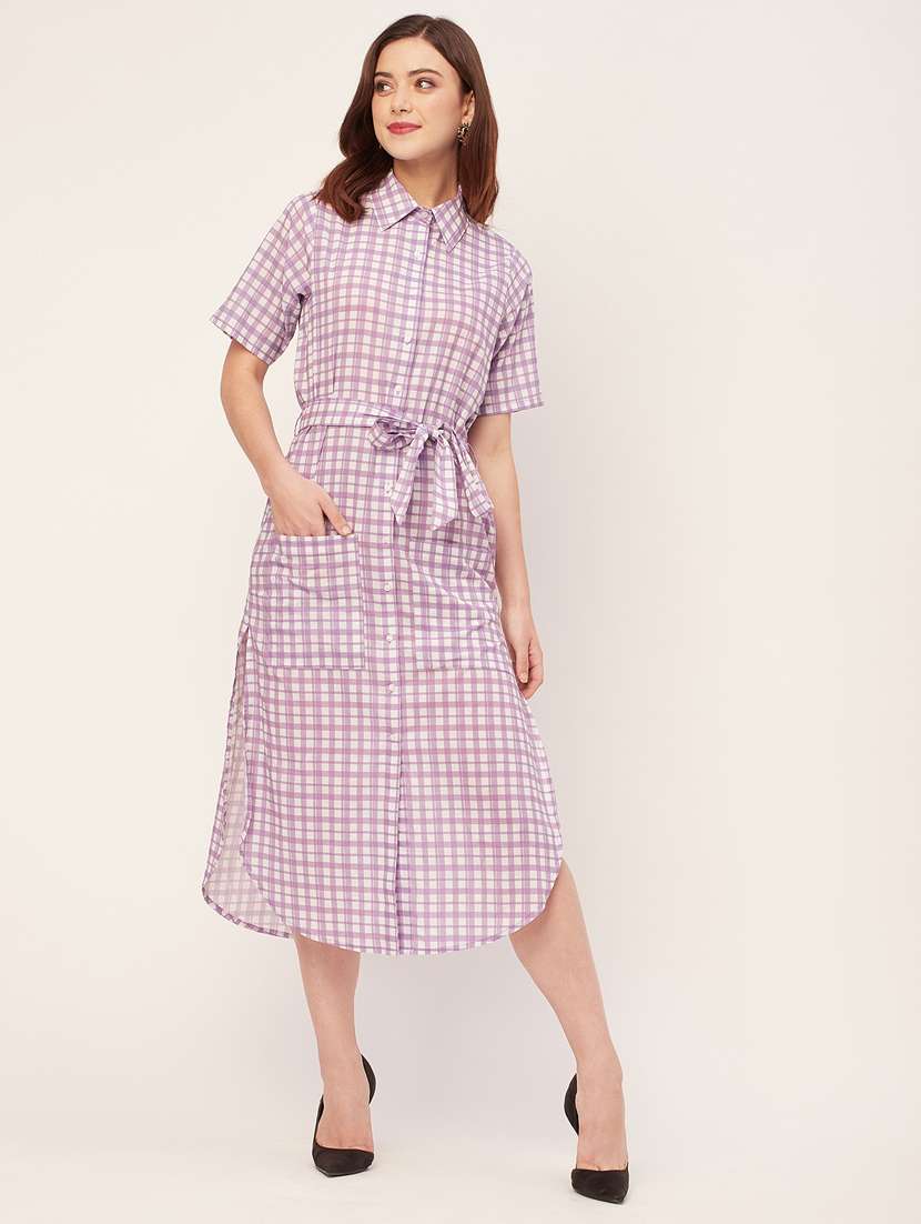 women checked side slit shirt dress - 20555376 -  Zoom Image - 0