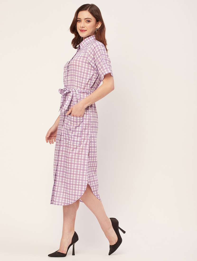 women checked side slit shirt dress - 20555376 -  Standard Image - 3