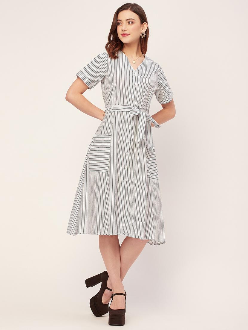 women striped buttoned a-line dress - 20555379 - Zoom Image - 0