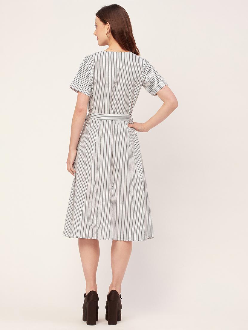 women striped buttoned a-line dress - 20555379 - Standard Image - 3