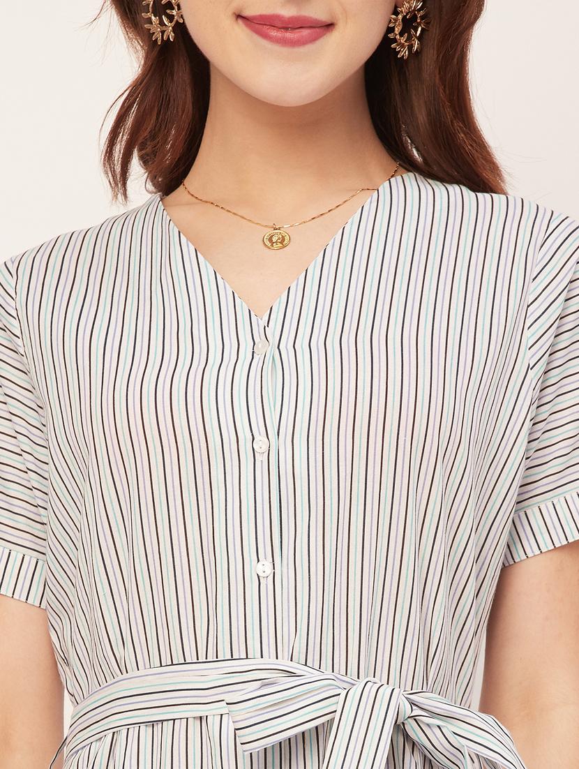 women striped buttoned a-line dress - 20555379 - Standard Image - 5
