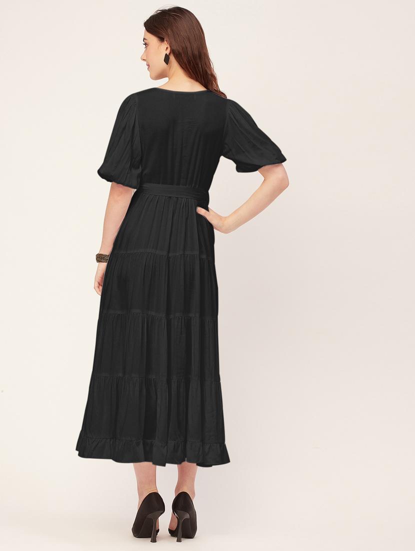women solid overlap neck tiered dress - 20555382 - Standard Image - 3