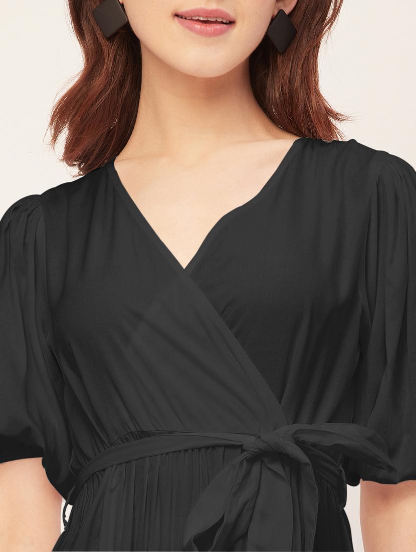 women solid overlap neck tiered dress - 20555382 - Standard Image - 5