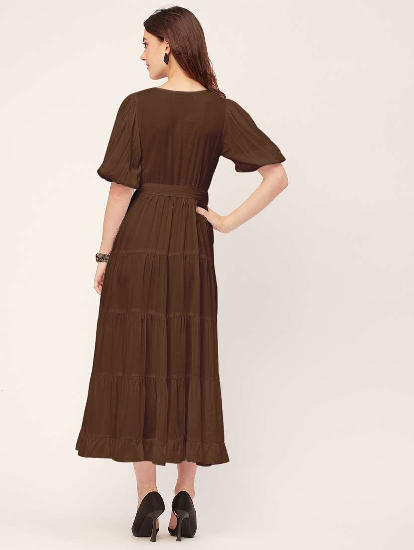 women solid overlap neck tiered dress - 20555383 - Standard Image - 3