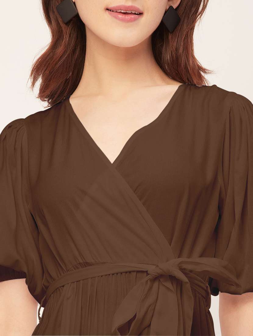 women solid overlap neck tiered dress - 20555383 - Standard Image - 5