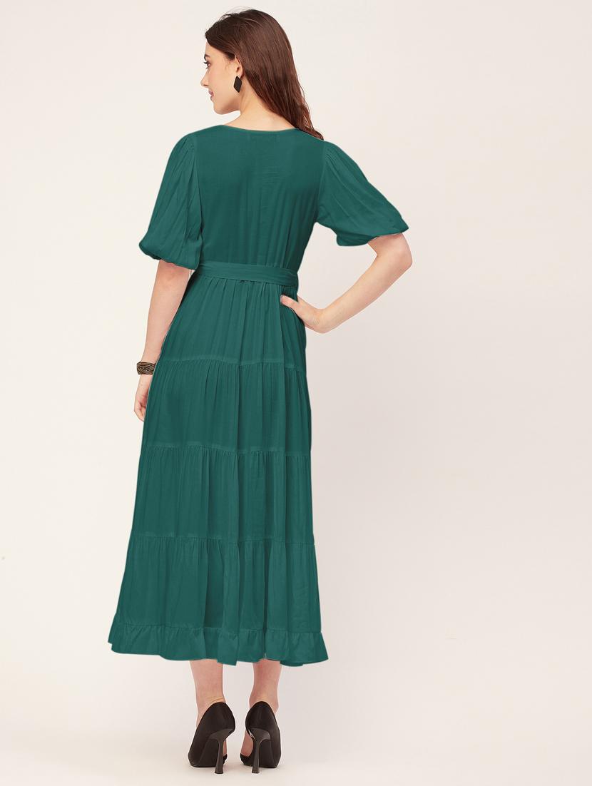 women solid overlap neck tiered dress - 20555385 - Standard Image - 3