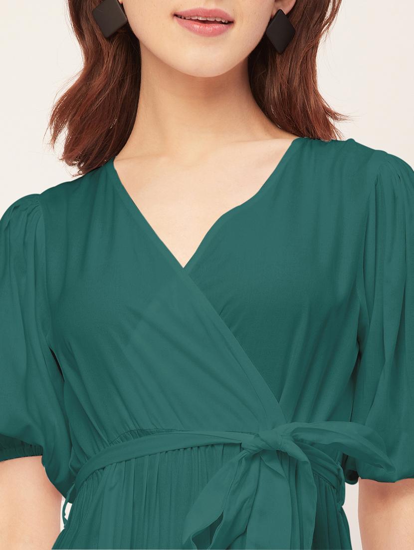 women solid overlap neck tiered dress - 20555385 - Standard Image - 5